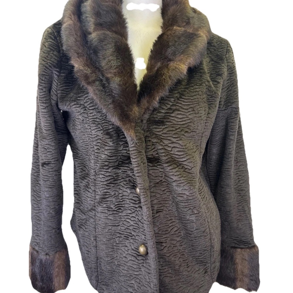 Tasha Polizzi Dark Brown Faux Fur Trimmed Pea Coat